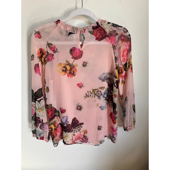 Ted Baker London Pink Floral Sheer Anina Blouse Size 0 (US Size 2) - Picture 4 of 8